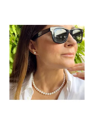 Boucles d'Oreilles Véritables Perles d'Eau Douce Rondes 8-9 mm — Or Jaune 375 Millièmes 2