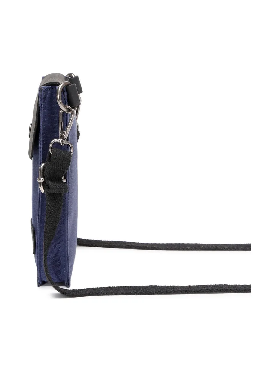 VAL - Pochette bandoulière en cuir véritable et toile enduite - Bleu 35