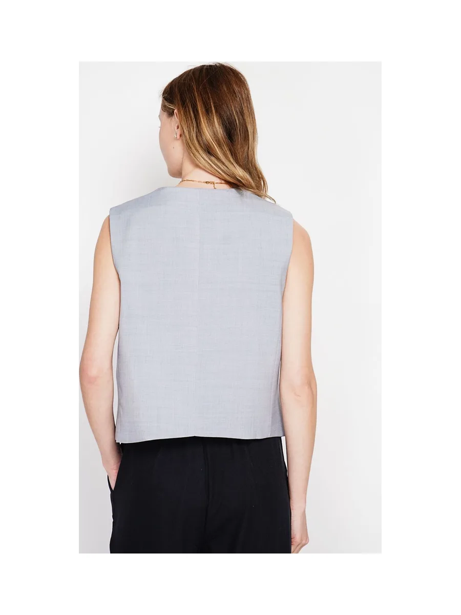 Gilet de costume court sans manches en lin doublé 6