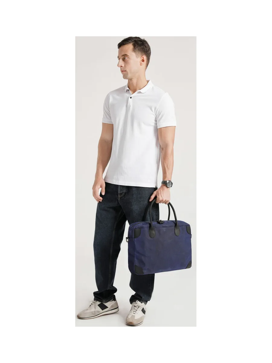YANN - Sacoche en cuir véritable et toile enduite - Bleu 37