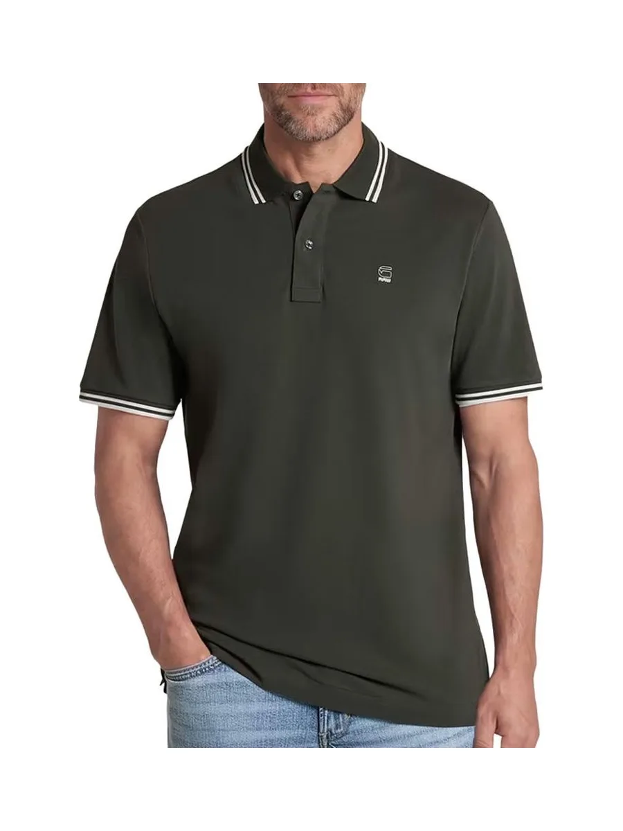 Polo Kaki Foncé Homme G-Star RAW Striped Collar 2