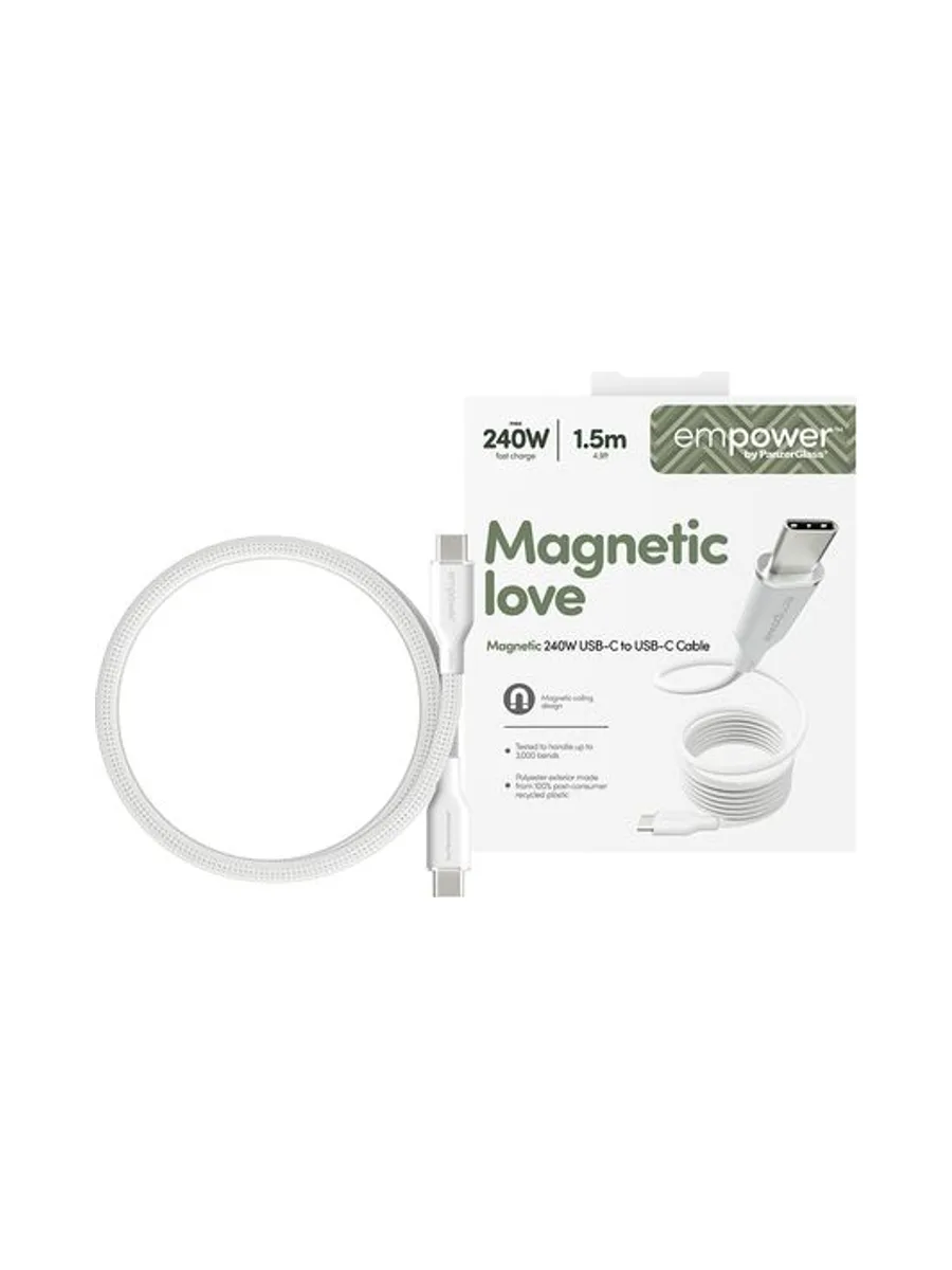 PanzerGlass empower™ by ® Magnetic 240W USB-C to USB-C Cable | USB 2.0 | 1.5M | Silver White USB cable 2