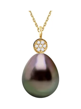 Collier Véritable Perle de Tahiti Poire 9-10 mm — Or Jaune 375 Millièmes — 42 cm 1