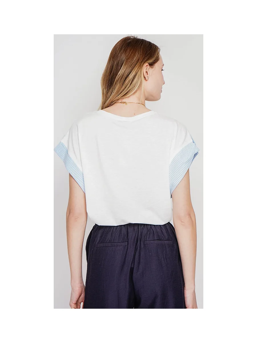 T-shirt col rond coupe oversize manches court avec patte boutons 2