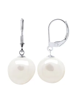 Boucles d'Oreilles Véritables Perles d'Eau Douce Baroques 12-13 mm — Or Blanc 375 Millièmes 5