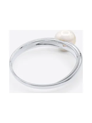 Bague Jonc Véritable Perle d'Eau Douce Ronde 6-7 mm — Or Blanc 375 Millièmes 5
