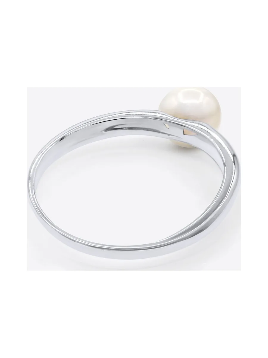 Bague Jonc Véritable Perle d'Eau Douce Ronde 6-7 mm — Or Blanc 375 Millièmes 5