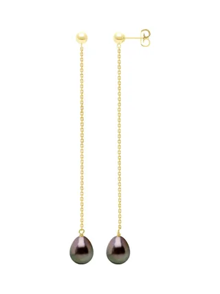 Boucles d'Oreilles Véritables Perles de Tahiti Poires 8-9 mm — Or Jaune 375 Millièmes 1