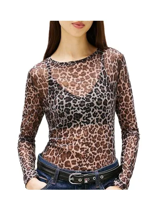 T-shirt Marron Léopard Femme Tommy Hilfiger Tjw Slim Aop 1