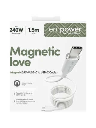PanzerGlass empower™ by ® Magnetic 240W USB-C to USB-C Cable | USB 2.0 | 1.5M | Silver White USB cable 3