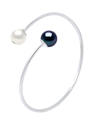 Bracelet Jonc Véritables Perles de Culture d'Eau Douce Rondes 9-10 mm — Argent 925 Millièmes — 14 cm 1