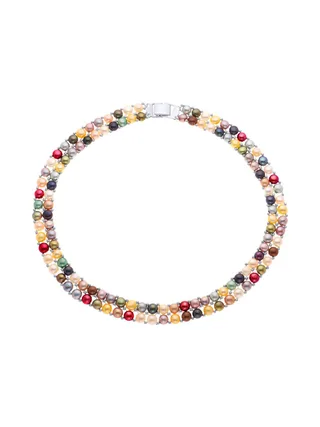Collier 2 Rangs Véritables Perles d'Eau Douce Boutons 3-4 mm — Argent 925 Millièmes — 40 cm 1