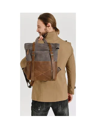 NES - Sac à dos en cuir véritable et toile enduite - Bleu 24