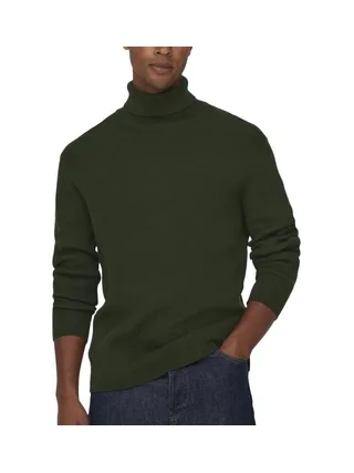 Pull Col Roulé Kaki Homme Only & Sons Phil Reg 12 1