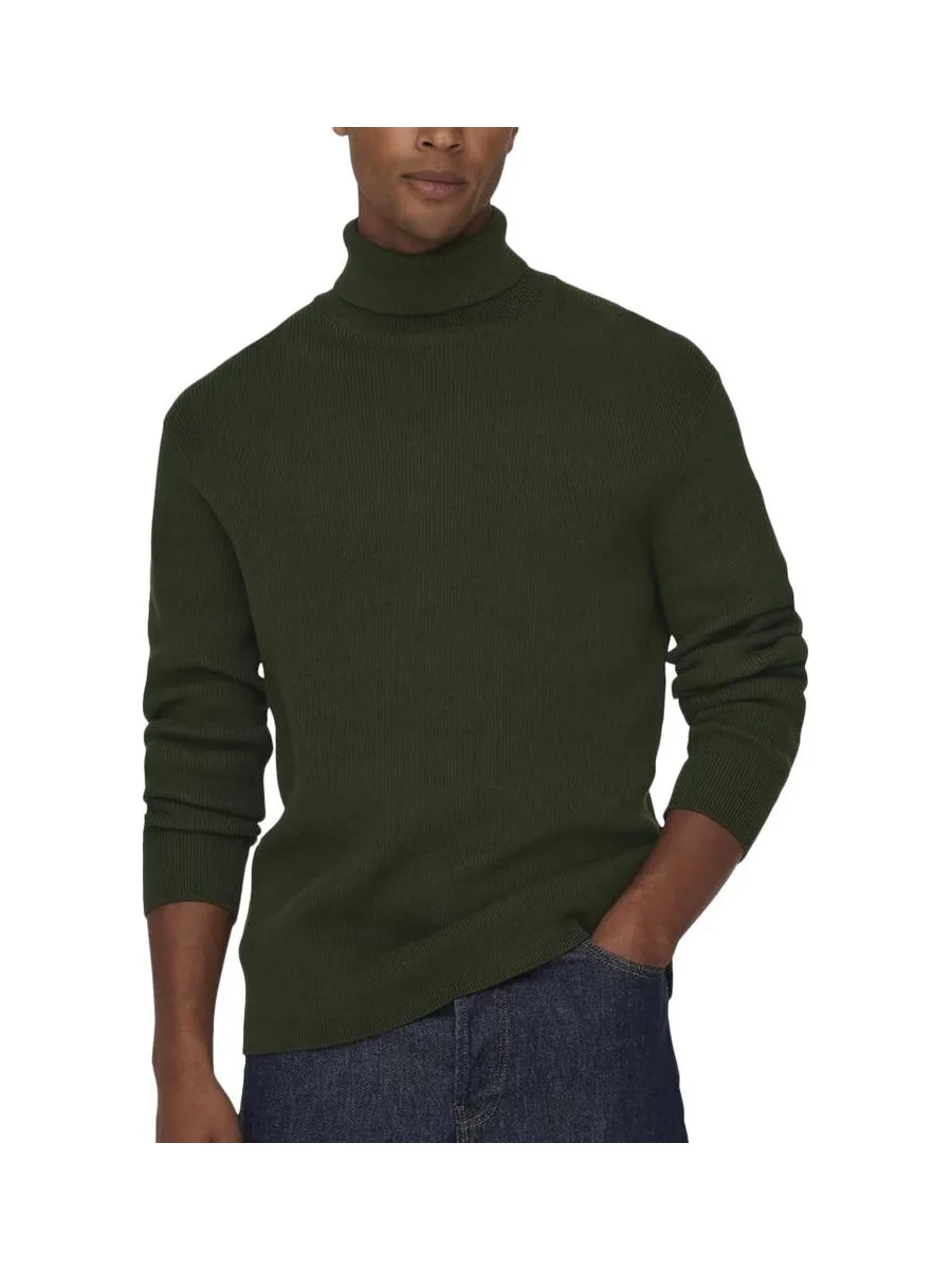Pull Col Roulé Kaki Homme Only & Sons Phil Reg 12 2