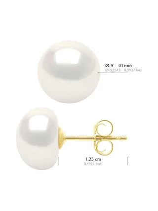 Boucles d'Oreilles Véritables Perles d'Eau Douce Bouton 9-10 mm — Or Jaune 375 Millièmes 2