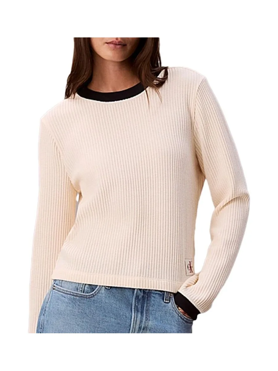 Pull Beige Femme Calvin Klein Jeans Waffle 2