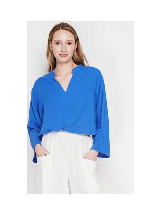 Blouse coupe ample col V en type polo à manches courtes 3