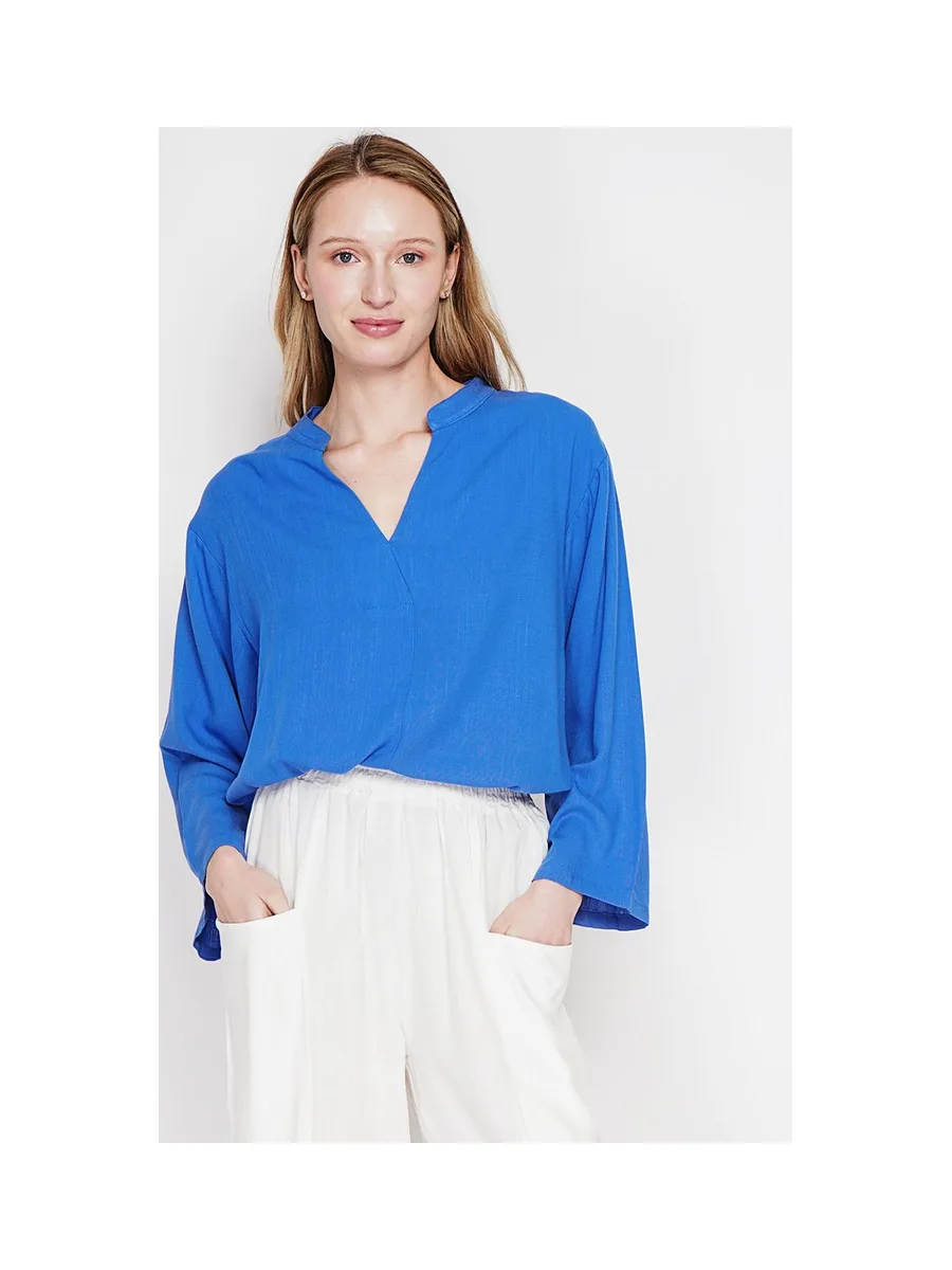 Blouse coupe ample col V en type polo à manches courtes 3