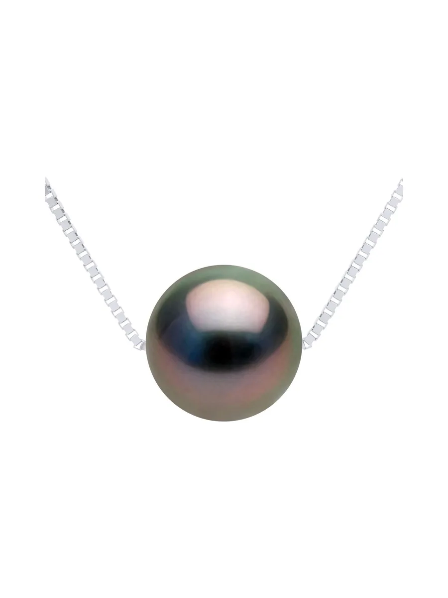 Collier Véritable Perle de Tahiti Ronde 9-10 mm — Argent 925 Millièmes Rhodié — 42 cm 1