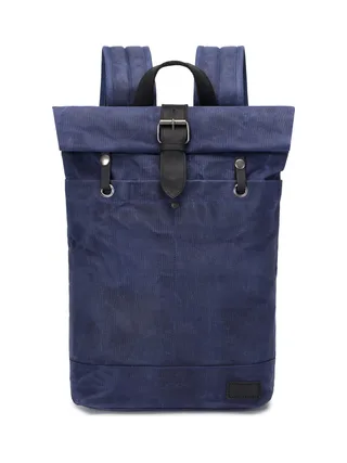 STAN - Sac à dos en cuir véritable et toile enduite - Bleu 1