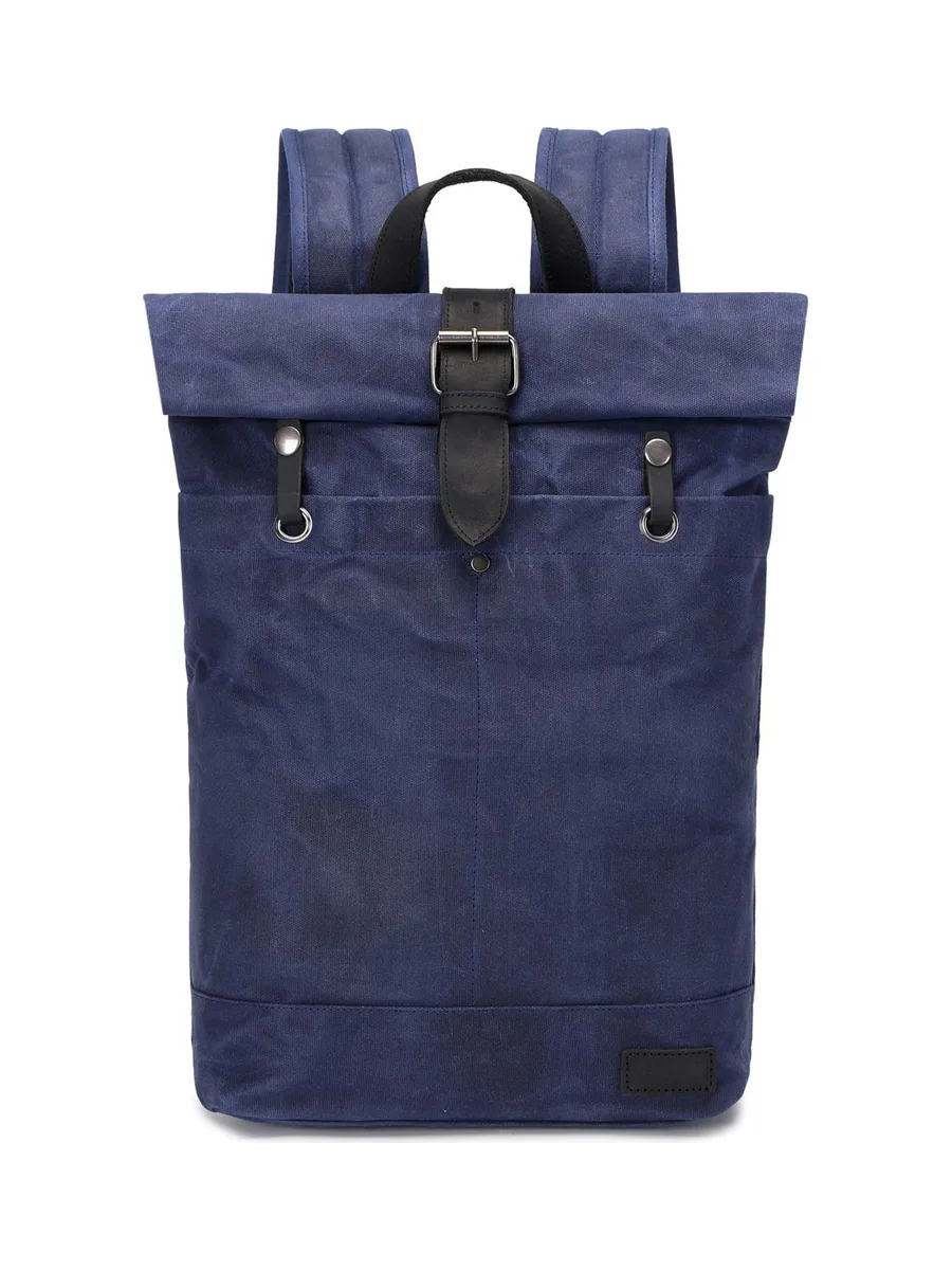 STAN - Sac à dos en cuir véritable et toile enduite - Bleu 33
