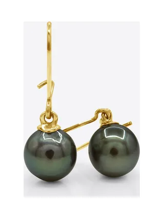 Boucles d'Oreilles Véritables Perles de Tahiti Poires 9-10 mm — Or Jaune 375 Millièmes 1