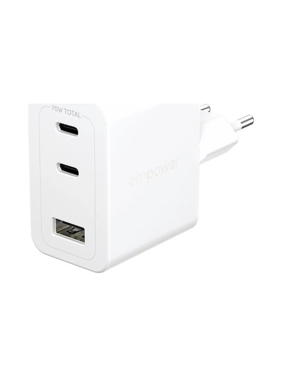 PanzerGlass empower™ by ® Turbo 70W Multiple Charger incl. 2 x USB-C + USB-A | EU Plug | Silver White 1