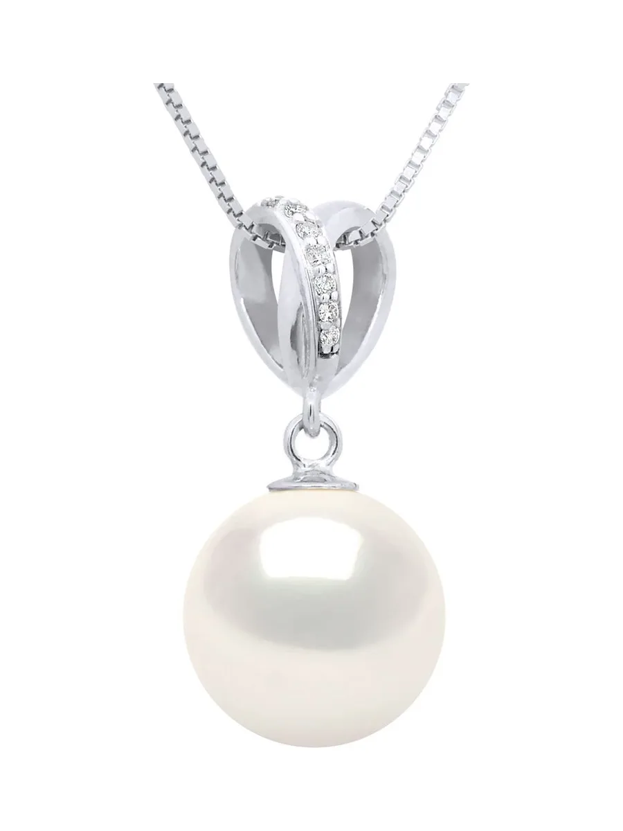 Collier Véritable Perle d'Eau Douce Ronde 10-11 mm Diamants 0.03 ct — Or Blanc 375 Millièmes — 42 cm 1
