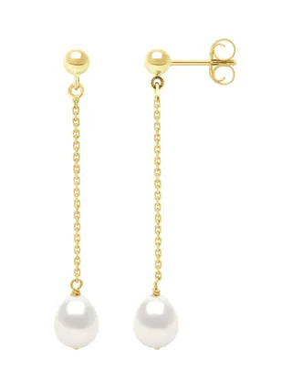 Boucles d'Oreilles Véritables Perles d'Eau Douce Poires 7-8 mm — Or Jaune 375 Millièmes 1