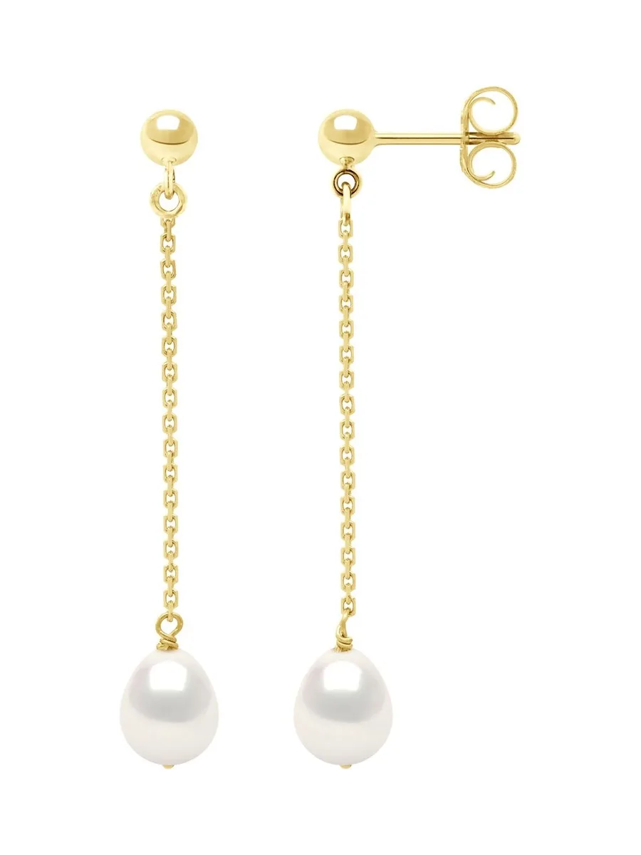 Boucles d'Oreilles Véritables Perles d'Eau Douce Poires 7-8 mm — Or Jaune 375 Millièmes 1