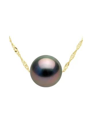 Collier Maille Singapour Véritable Perle de Tahiti Ronde 9-10 mm — Or Jaune 750 Millièmes — 42 cm 1