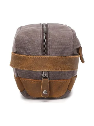 TONY - Trousse de toilette en cuir véritable et toile enduite - Bleu 19