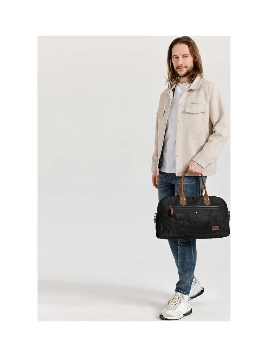 BART - Sac week-end en cuir véritable et toile enduite - Bleu 34
