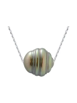 Collier Véritable Perle de Tahiti Cerclée 11-12 mm — Or Blanc 375 Millièmes — 42 cm 1