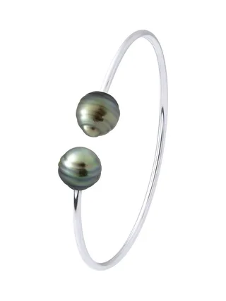 Bracelet Jonc Véritables Perles de Tahiti Cerclées 9-10 mm — Argent 925 Millièmes — 20 cm 1