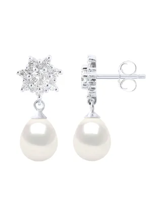 Boucles d'Oreilles Véritables Perles d'Eau Douce Poires 7-8 mm — Argent 925 Millièmes 4