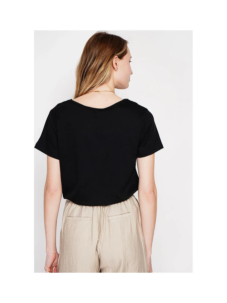 T-shirt col rond manches court dentelle 23