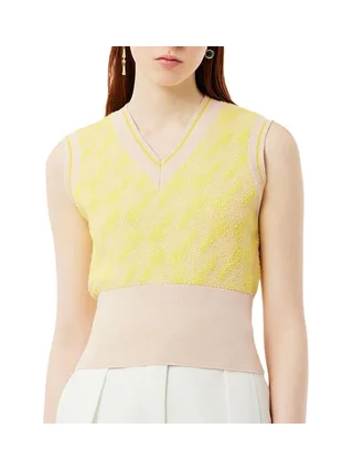 Pull Sans Manche Beige/Jaune Femme Lacoste Jacquard Graphic 1