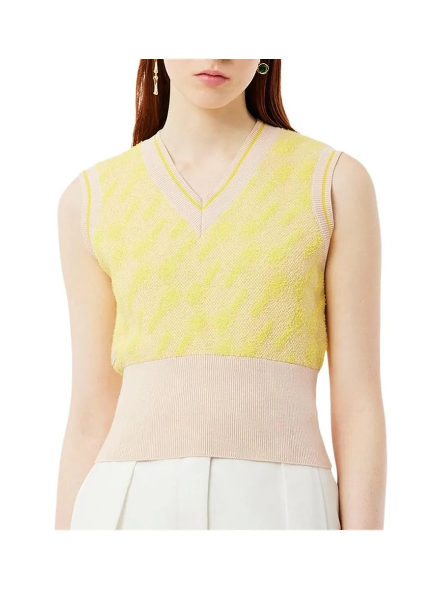 Pull Sans Manche Beige/Jaune Femme Lacoste Jacquard Graphic 2