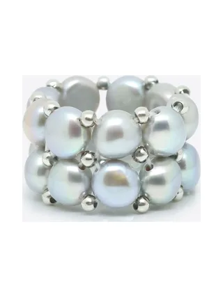 Bague 2 Rangs Véritables Perles d'Eau Douce 4 mm 4