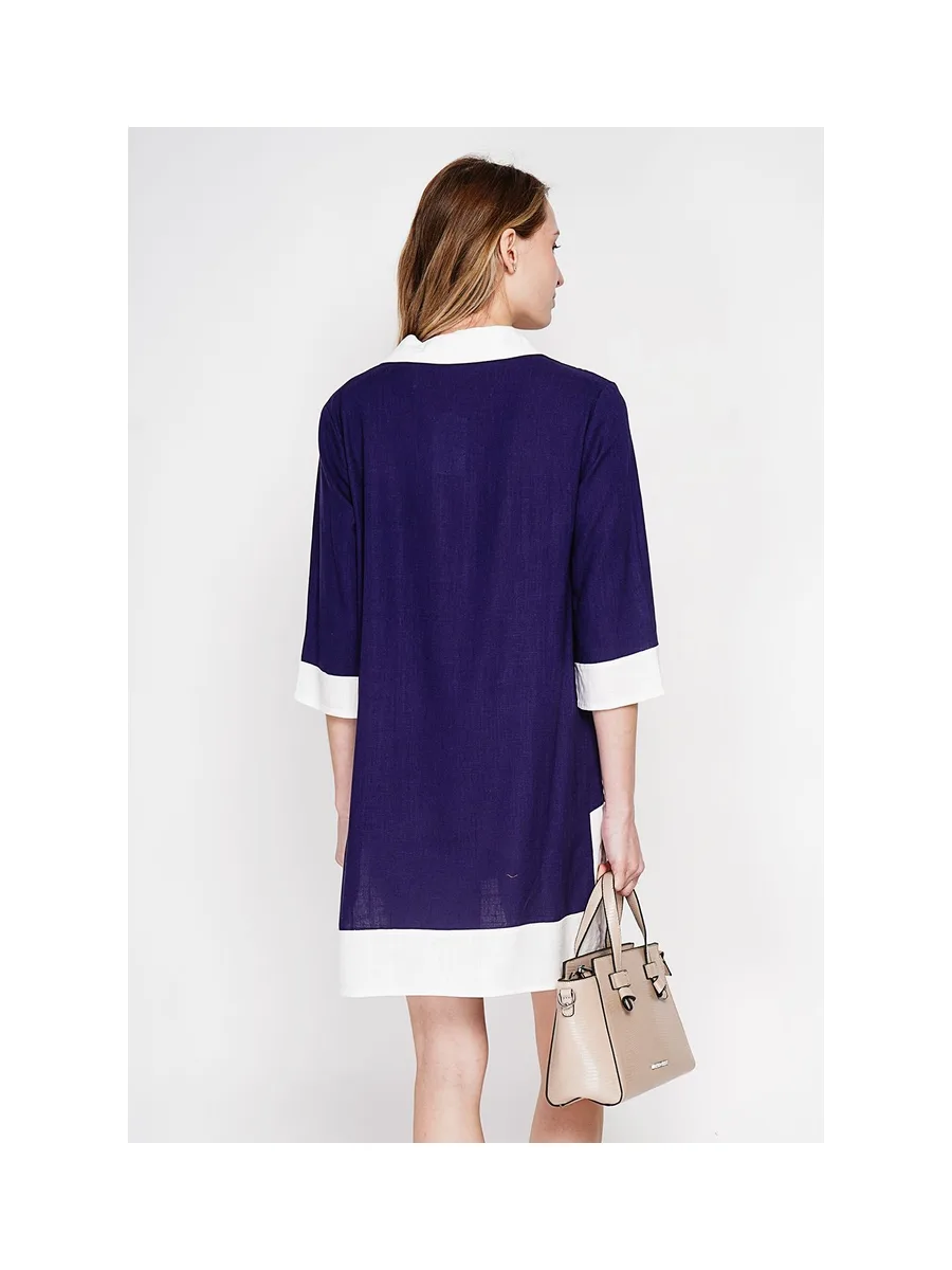 Robe chemise bi-couleur designer boutonnée devant à manche 3/4 7