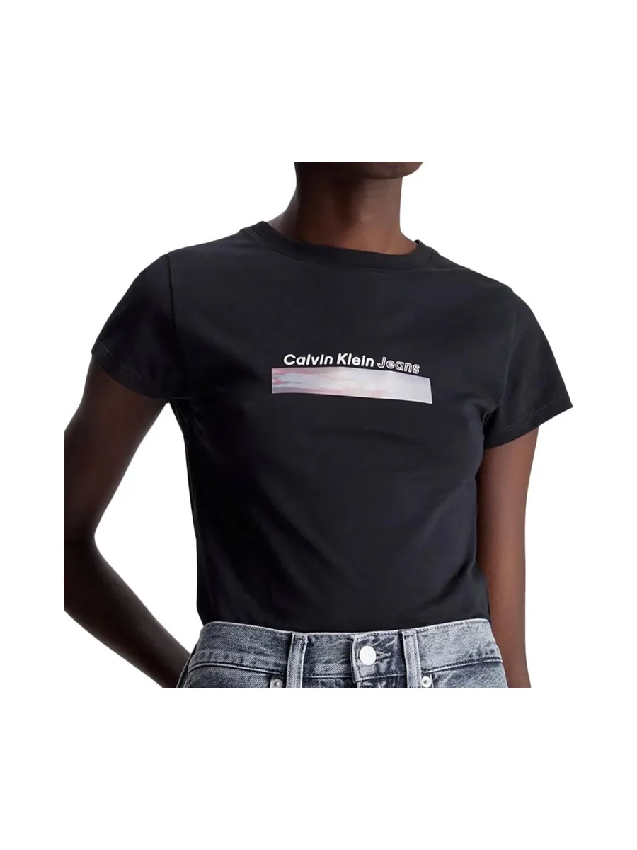 T-shirt Noir Femme Calvin Klein Jeans Diffused Box Fitted 2
