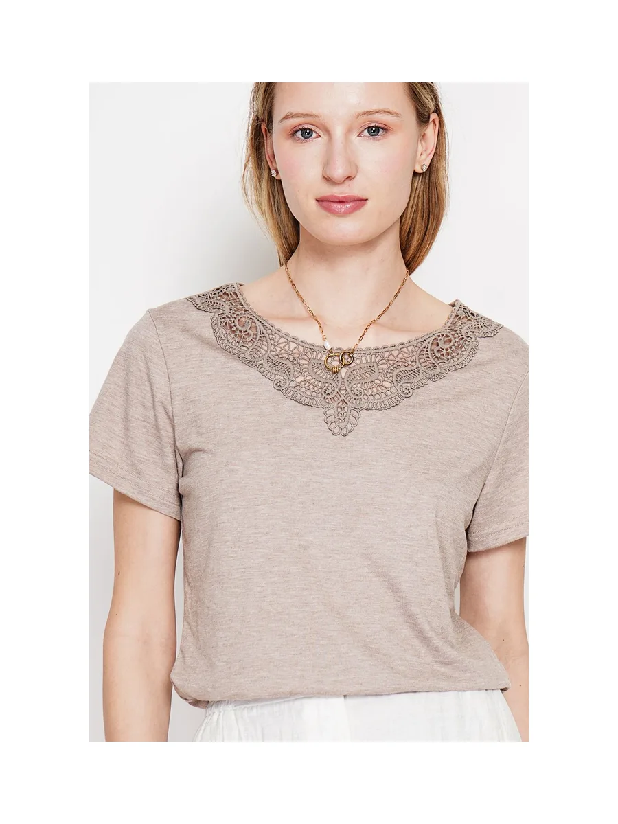 T-shirt col rond manches court dentelle 20