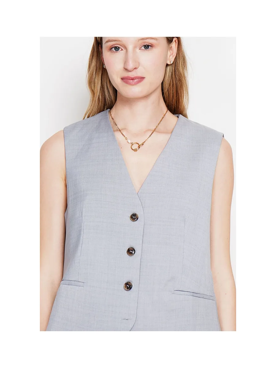 Gilet de costume court sans manches en lin doublé 7