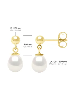 Boucles d'Oreilles Véritables Perles d'Eau Douce Poires 7-8 mm — Or Jaune 375 Millièmes 2