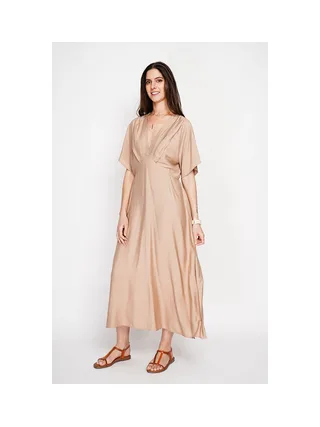 Robe longue col V à manches chauve-souris 5
