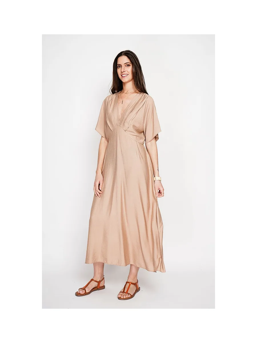 Robe longue col V à manches chauve-souris 13