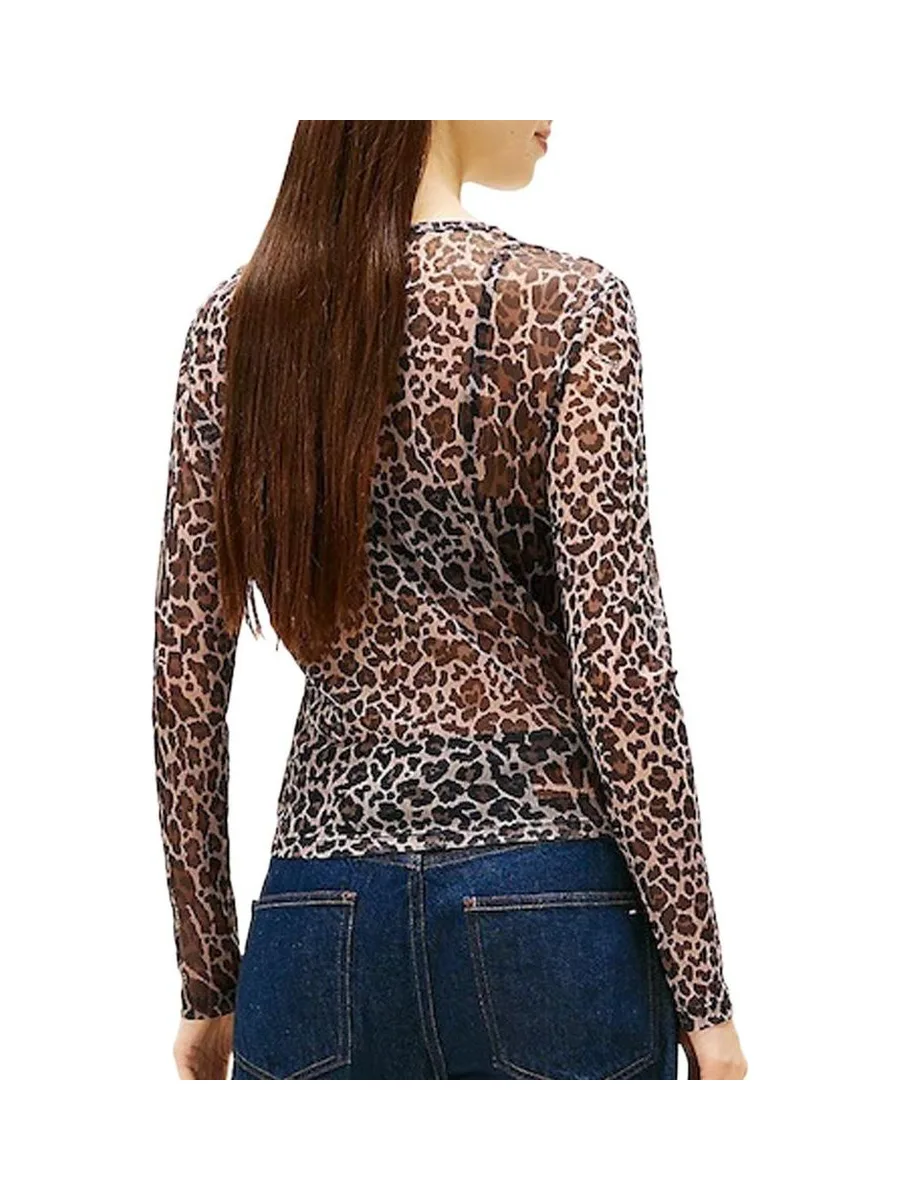 T-shirt Marron Léopard Femme Tommy Hilfiger Tjw Slim Aop 3