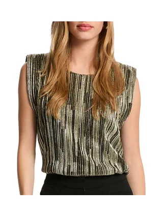 T-Shirt Noir/Doré Femme Morgan Plisse Foil 1